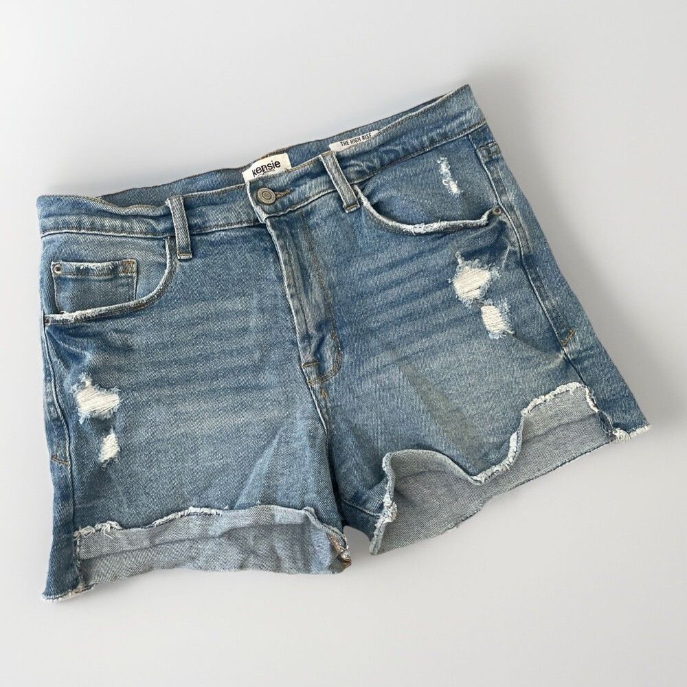 Kensie Shorts Womens 6/28 Jorts Light Wash Cut Off Vintage Luxe Casual High Rise